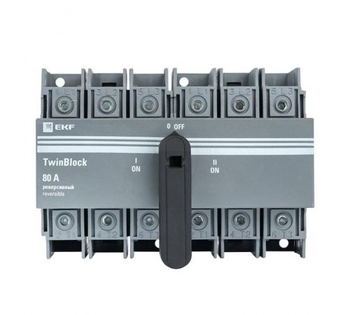 Рубильник 80A 3P реверсивный c рукояткой управления для прямой установки TwinBlock EKF  tb-s-80-3p-rev  EKF