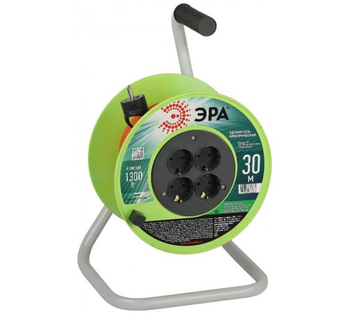 Удлинитель силовой  RP-4e-3х0.75-30m на пластиковой катушке c заземлением 4 розетки 30м ПВС 3х0,75мм2   Б0056097  ЭРА