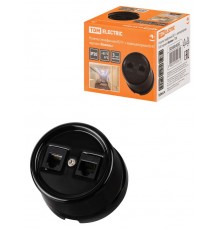 Розетка телефонная RJ11 + компьютерная RJ45 черная "Болонь"  SQ1820-0252  TDM