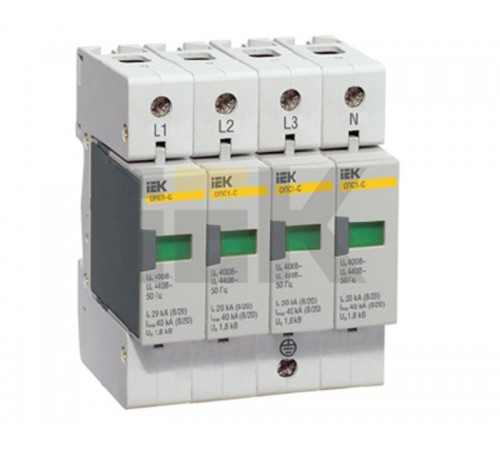 Ограничитель импульсного перенапряжения ОПС1-C 4Р In=20kA Un=400B Im=40kA  MOP20-4-C  IEK