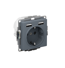 AtlasDesign Грифель Розетка 16А c 2 USB A+A, 5В/2,4А, 2х5В/1,2А, механизм  ATN000730  SE