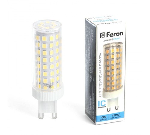 Лампа светодиодная, (15W) 230V G9 6400K JCD, LB-437  38214  FERON
