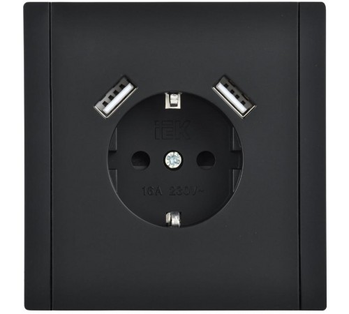 FORTE&PIANO Розетка с заземлением, со шторками в/к 16А USB A+A 3,1А FP145 черный  FP-R14-16-U21-D31-K02  IEK