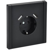 FORTE&PIANO Розетка с заземлением, со шторками в/к 16А USB A+A 3,1А FP145 черный  FP-R14-16-U21-D31-K02  IEK