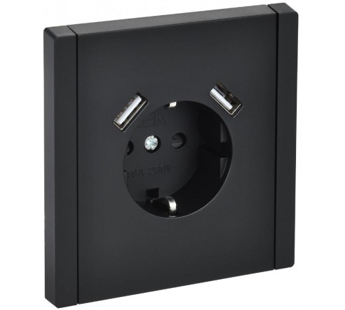 FORTE&PIANO Розетка с заземлением, со шторками в/к 16А USB A+A 3,1А FP145 черный  FP-R14-16-U21-D31-K02  IEK