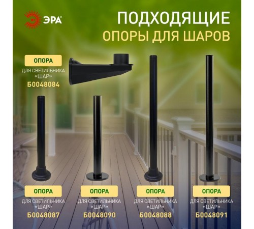 Светильник садово-парковый НТУ 01-150-405 без опоры, шар дымчатый D=400 mm  Б0048069  ЭРА