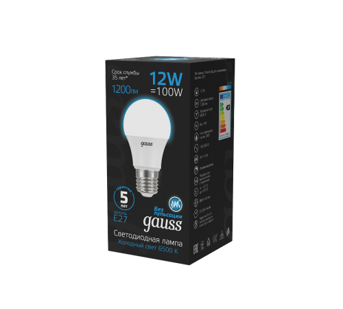 Лампа светодиодная A60 12W 1200lm 6500K E27 LED 1/10/50  102502312  Gauss