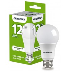 Лампа светодиодная A60 груша 12Вт 230В 4000К E27   LL-A60-12-230-40-E27-G  GENERICA
