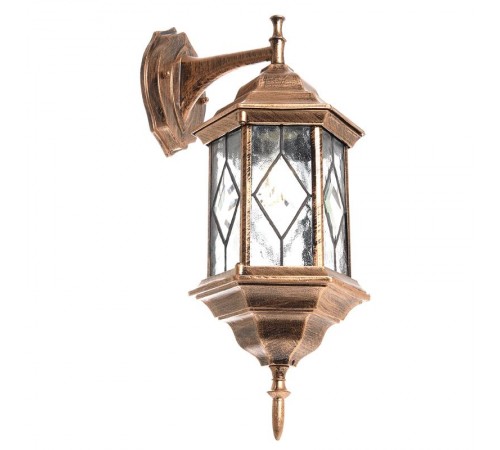 Светильник садово-парковый PL122 шестигранный на стену вниз 60W E27 230V, черное золото  11344  Feron