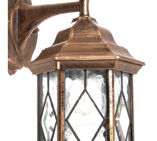 Светильник садово-парковый PL122 шестигранный на стену вниз 60W E27 230V, черное золото  11344  Feron