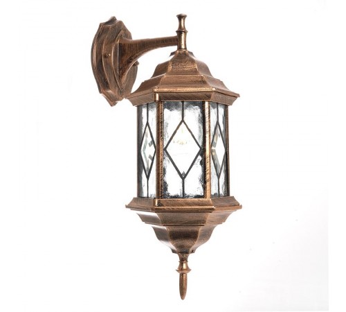 Светильник садово-парковый PL122 шестигранный на стену вниз 60W E27 230V, черное золото  11344  Feron