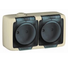 Розетка открытой установки, двухместная, брызгозащищенная, цвет слоновая кость  РА16-241-01  HEGEL