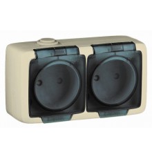 Розетка открытой установки, двухместная, брызгозащищенная, цвет слоновая кость  РА16-241-01  HEGEL