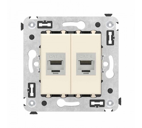 Компьютерная розетка RJ-45 без шторки в стену, кат.6 двойная экранированная, "Avanti", "Ванильная дымка"  4405794  DKC