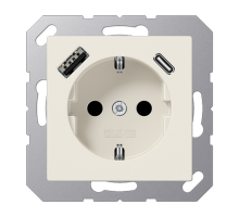 Розетка SCHUKO® с USB-зарядным устройством, тип A + тип С; термопласт; слоновая кость  A1520-15CA  Jung