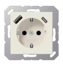 Розетка SCHUKO® с USB-зарядным устройством, тип A + тип С; термопласт; слоновая кость  A1520-15CA  Jung