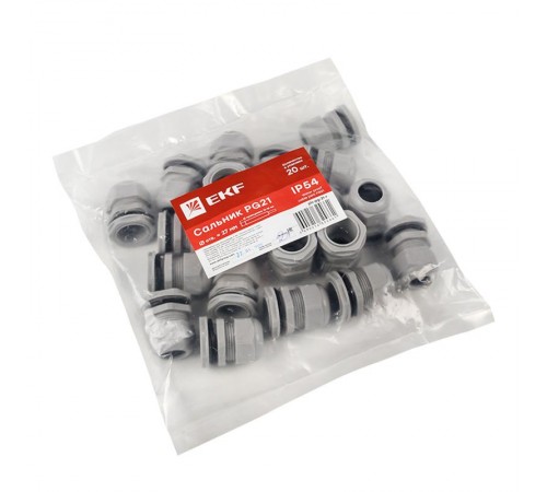 Сальник PG21 IP54 (20 шт) d отв. 27 мм / d провод. 13-18 мм PROxima  plc-pg-21-r  EKF