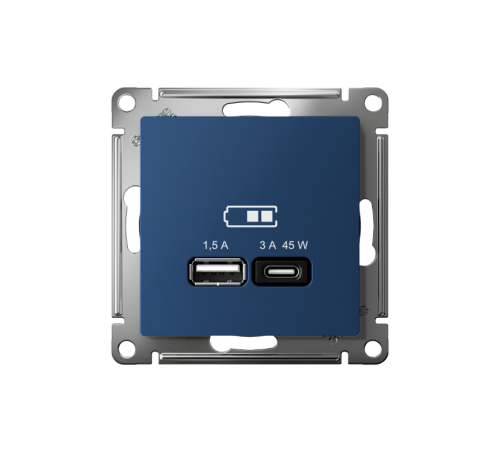 AtlasDesign Аквамарин USB Розетка A + тип-C 45Вт высокоскоростной заряд QC,PD, механизм  ATN001129  SE