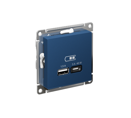 AtlasDesign Аквамарин USB Розетка A + тип-C 45Вт высокоскоростной заряд QC,PD, механизм  ATN001129  SE