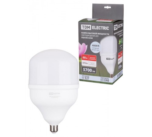 Лампа светодиодная T 60 Вт, 230 В, 4000 К, E27 (160x268 мм)  SQ0340-0358 TDM
