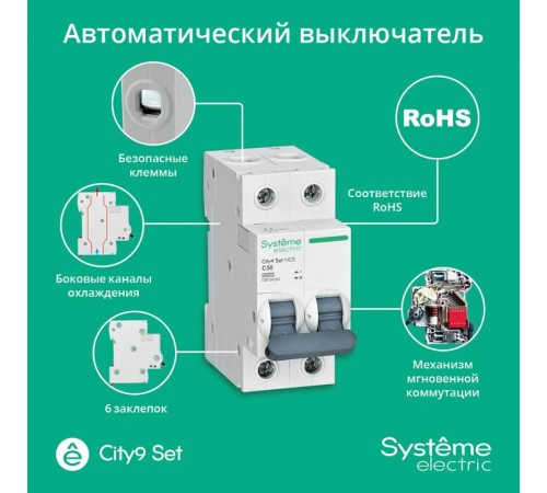 Выключатель автоматический двухполюсный 50А С 4.5kA City9  C9F34250  SE