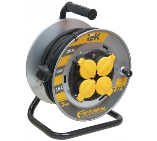 Удлинитель на катушке УК20 на мет с т/з 4 места 2Р+PЕ/20м КГ 3х1,5мм2 IP44 "Professional"  WKP16-16-04-20-44  IEK