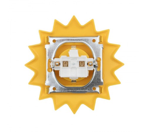Розетка одноместная HAPPY Солнце скрытой установки с заземлением и защитными шторками, желтая  KR-78-0813  Kranz