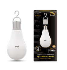 Лампа светодиодная LED A60 7W E27 450lm 3000K с Li-Ion аккумулятором 1/10/60  102402107  Gauss
