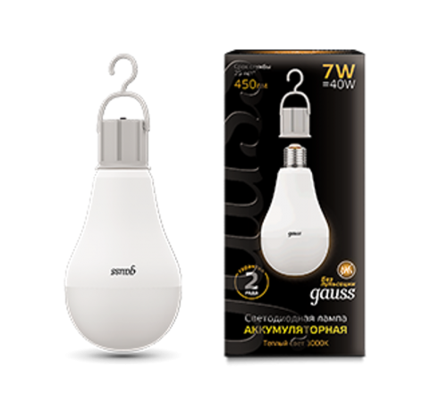 Лампа светодиодная LED A60 7W E27 450lm 3000K с Li-Ion аккумулятором 1/10/60  102402107  Gauss