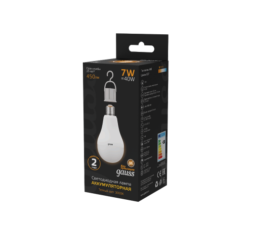 Лампа светодиодная LED A60 7W E27 450lm 3000K с Li-Ion аккумулятором 1/10/60  102402107  Gauss