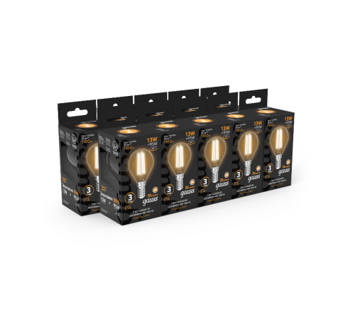 Лампа светодиодная Filament Шар 13W 1100lm 2700К Е14 LED 1/10/50  105801113  Gauss