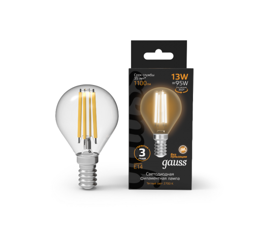 Лампа светодиодная Filament Шар 13W 1100lm 2700К Е14 LED 1/10/50  105801113  Gauss