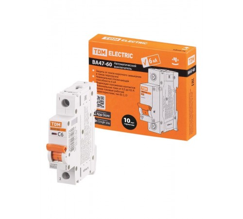 Выключатель автоматический однополюсный ВА47-60 1Р 6А 6кА х-ка С  SQ0223-0073  TDM