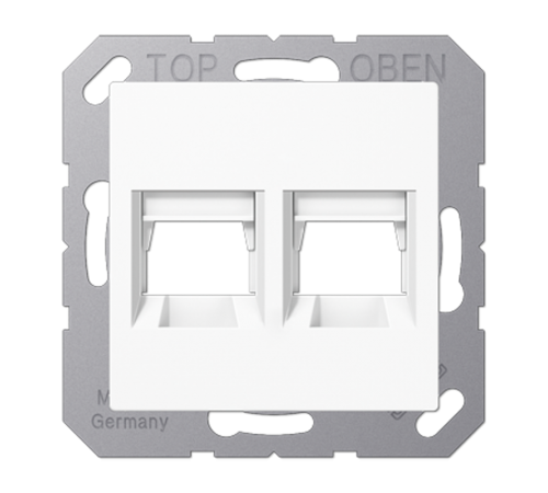 Kрышка для 2-х разъемов; без видимого винта; подпружиненная шторка; термопласт; белый  A1569-25WEWW  Jung