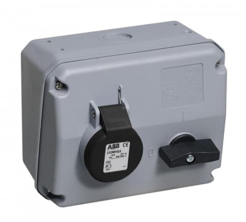 Розетка с выключателем и механической блокировкой 332MHS5, 32A, 3P+E, IP44, 5ч  2CMA167676R1000  ABB