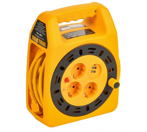 INDUSTRIAL Катушка УК15 2P+PE 31,5мм2 USBх2 LED 15м  IN-KP24-16-03-15-UL  IEK