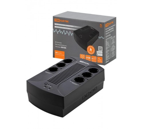 Источник бесперебойного питания ИБП 850 ВА 6 розеток +2USB  SQ1204-0002  TDM