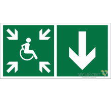 Знак безопасности BL-2010B.E78"Указ. двери пункта сбора(безоп.зоны)МГН(прав.)"  a19724  Белый свет