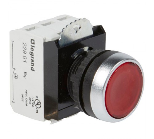 Кнопка с потайным толкателем  22,3 - Osmoz - в сборе - с подсветкой - красный - 24 В~/=  023751  Legrand