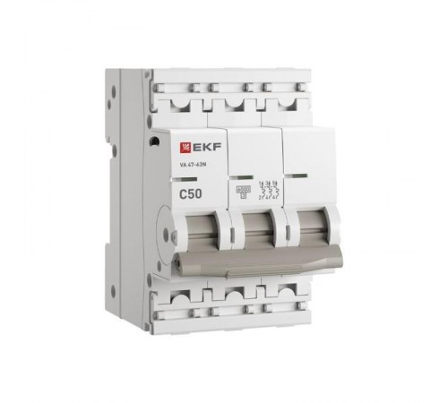 Выключатель автоматический трёхполюсный 50А (C) 6кА ВА 47-63N PROxima M636350C  EKF
