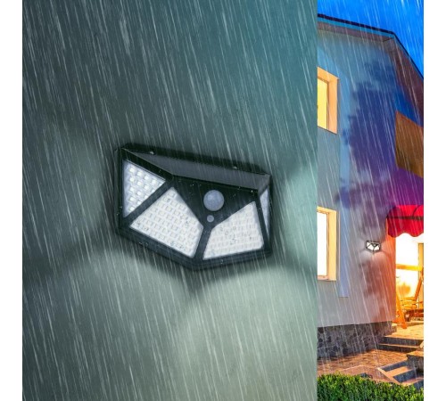 ERAFS100-04 Фасадный светильник с датч. движ. и 4-мя плоск. освещ., на солн. бат.100 LED,300 l  Б0045270  ЭРА