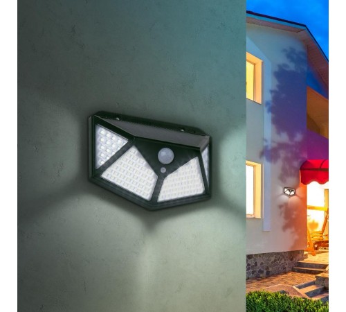 ERAFS100-04 Фасадный светильник с датч. движ. и 4-мя плоск. освещ., на солн. бат.100 LED,300 l  Б0045270  ЭРА
