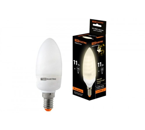 Лампа энергосберегающая КЛЛ 11Вт E14 827 cвеча С  SQ0323-0134  TDM