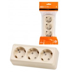 Розетка 3-х местная горизонтальная 2П+3 открытой установки IP20 16A с з/ш сл. кость "Ладога" TDМ  SQ1801-0227  TDM