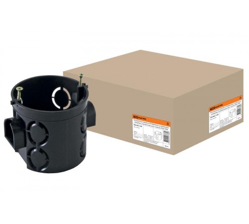 Коробка установочная 68х62 стыковочные узлы, черная с саморезами  SQ1402-1105  TDM