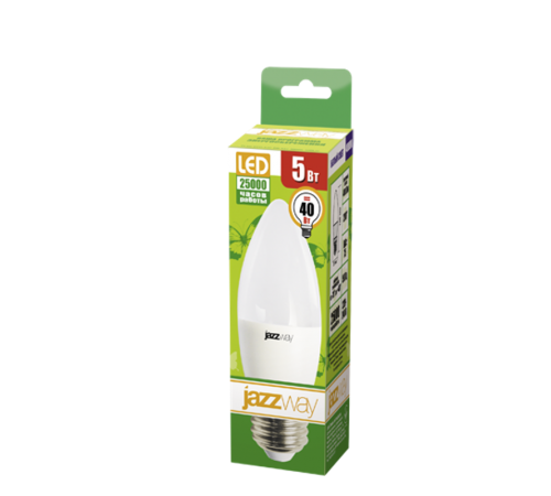 Лампа светодиодная LED 5Вт Е27 220В 4000К PLED- ECO-C37 свеча  2855329A  Jazzway