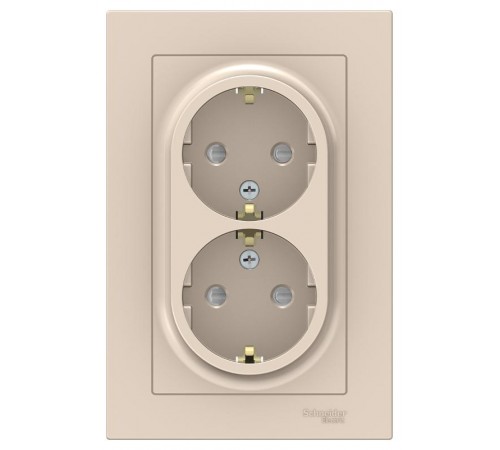 AtlasDesign Бежевый Розетка 2-ая с заземлением, со шторками, 16А, (в сборе с рамкой)  ATN000226  SE