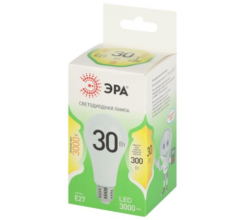 Лампа светодиодная  GREEN LINE LED A65-30W-830-E27 GL E27 30 Вт груша теплый свет  Б0067143  ЭРА