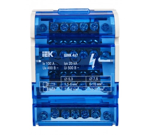 Шины на DIN-рейку в корпусе (кросс-модуль) 3L+PEN 4х7   YND10-4-07-100  IEK