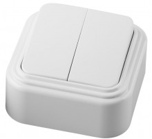 PSW06-22-20 Выключатель двухклавишный открытой установки , 250В, 6А, IP20, белый (VA 56-232-Б)  32744  STEKKER